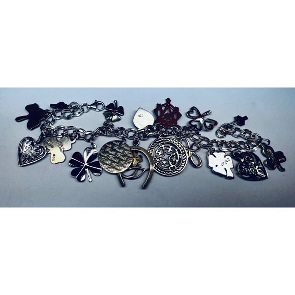 Estate Lucky Charm Bracelet 8.25” 925 Sterling Silver Irish Heart Clover Charms - Picture 7 of 8